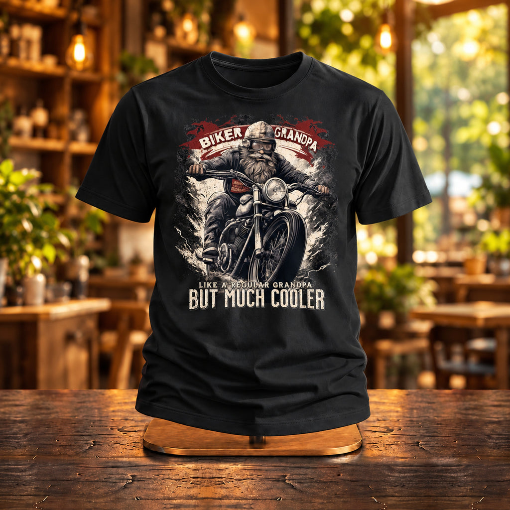 Biker Grandpa - Czarna Koszulka na Prezent dla Dziadka