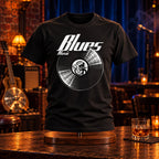 Blues Music Vinyl Records t-shirt on a stand in a blues bar with a resonator guitar - vinyl record print, GitGraf