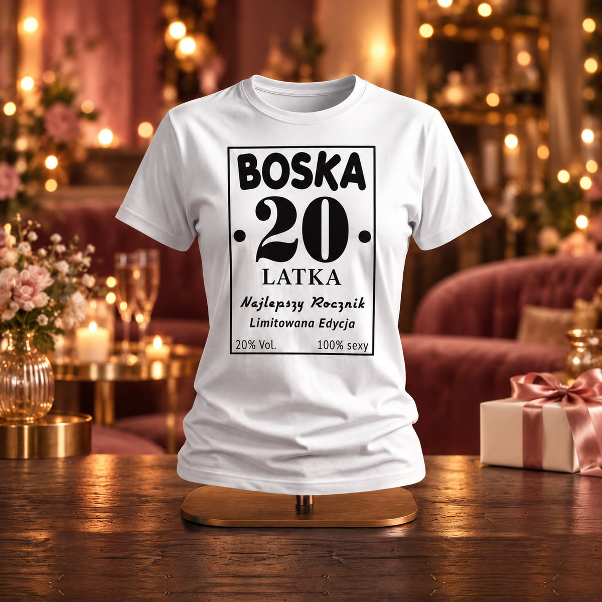 BOSKA 20 LATKA - Koszulka, Prezent na 20 Urodziny dla Kobiety - zdjęcie na podstawce