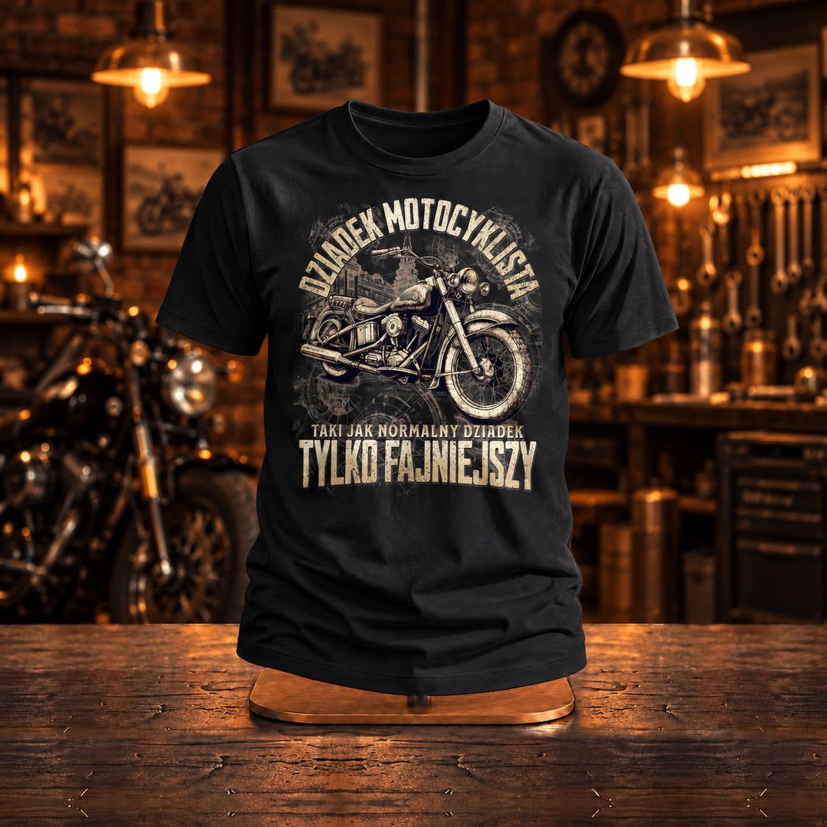 Dziadek Motocyklista Vintage - Koszulka, Prezent dla Dziadka - zdjęcie na podstawce