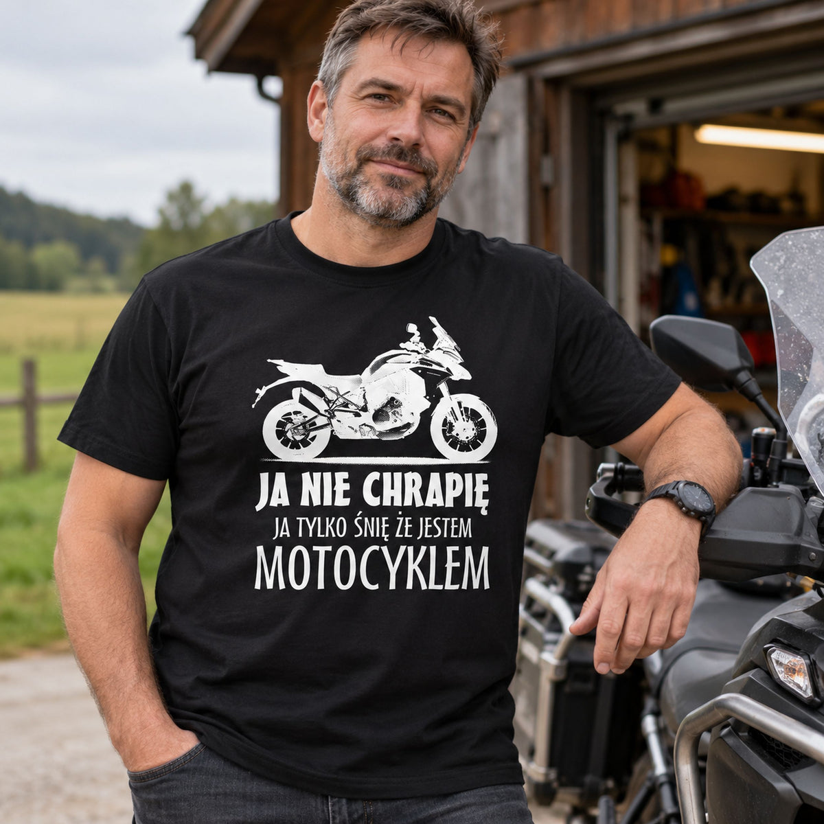 Koszulka motocyklowa „Ja Nie Chrapię” z polskim nadrukiem - prezent dla motocyklisty