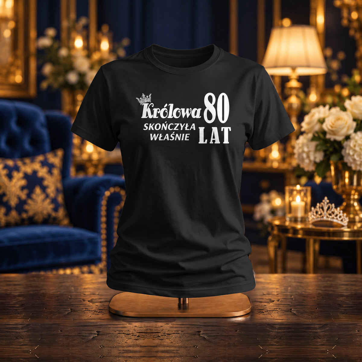 Królowa Skończyła 80 Lat - Koszulka, Prezent na 80 Urodziny dla Kobiety - zdjęcie na podstawce