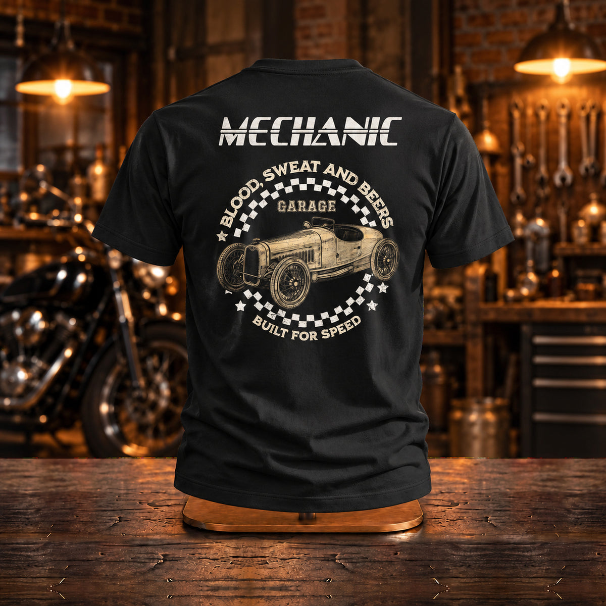 Blood Sweat and Beers Garage Back Print - Koszulka, Prezent dla Mechanika - zdjęcie na podstawce
