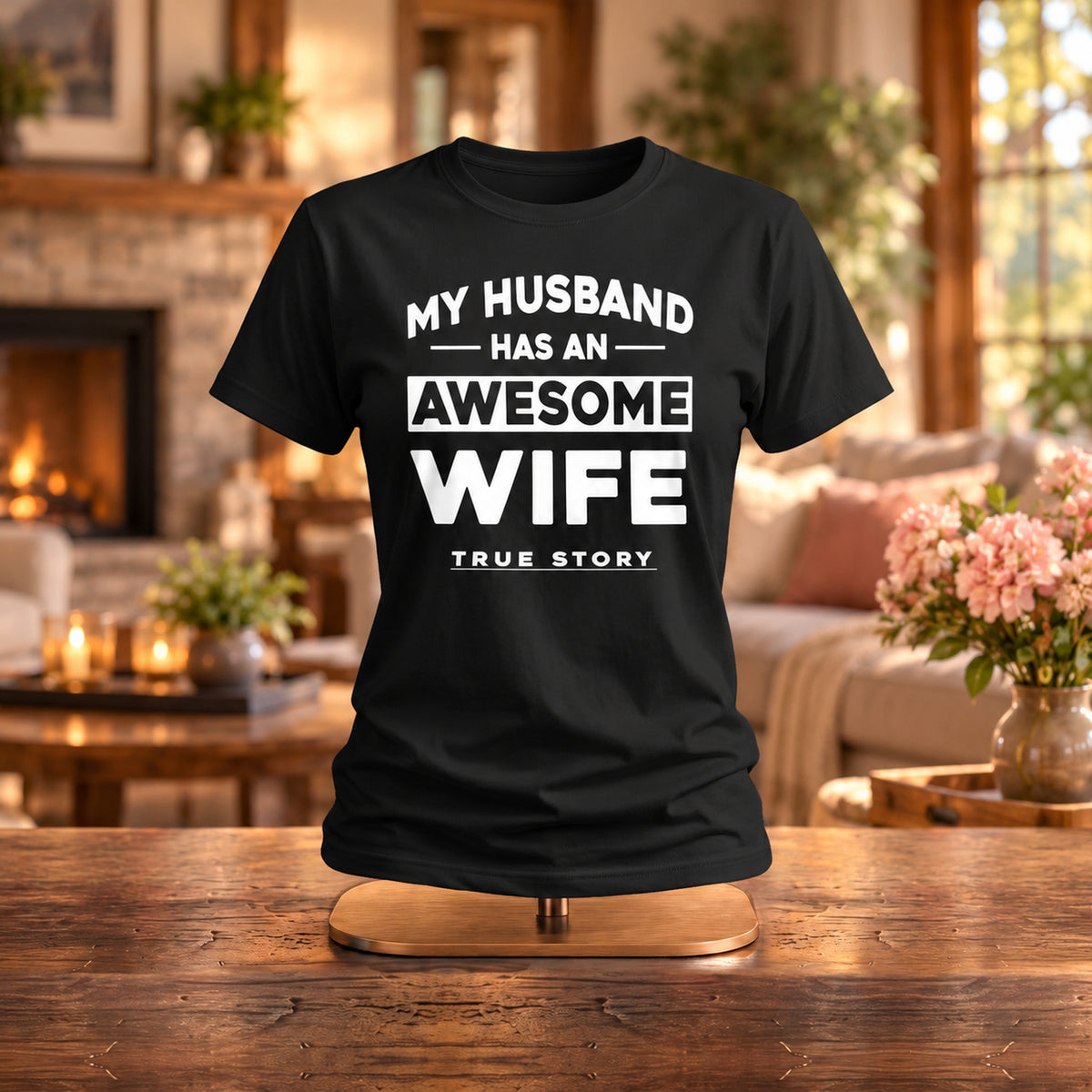 My Husband Has An Awesome Wife - Koszulka, Prezent dla Męża - zdjęcie na podstawce