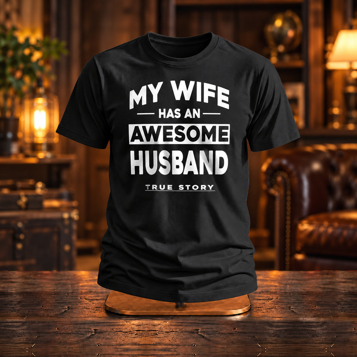My Wife Has An Awesome Husband - Koszulka, Prezent dla Męża - zdjęcie na podstawce