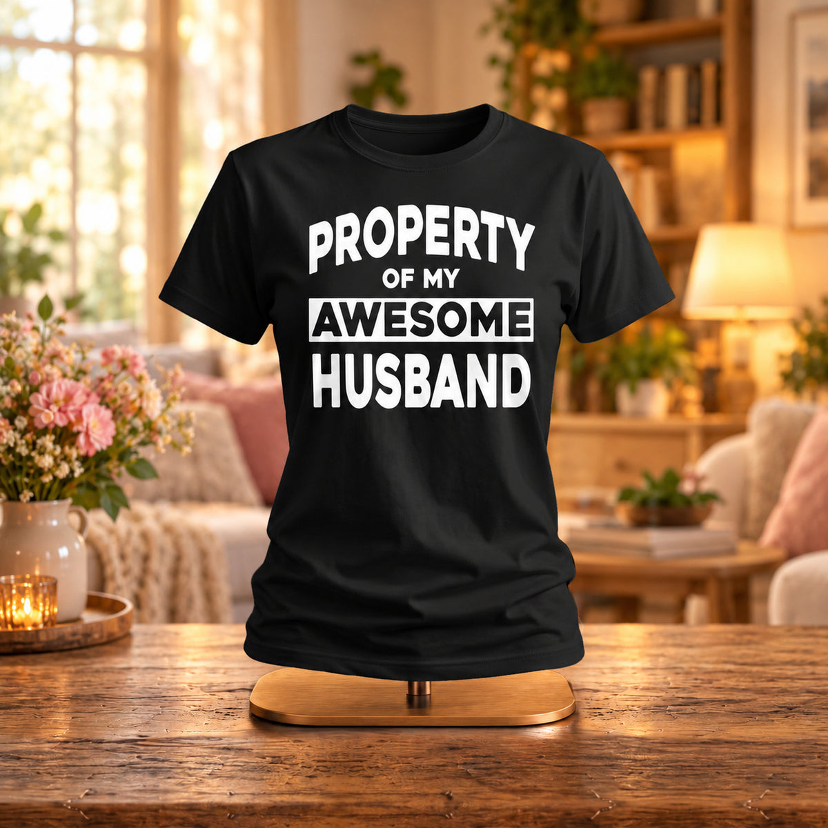 Property Of My Awesome Husband - Koszulka, Prezent dla Męża - zdjęcie na podstawce