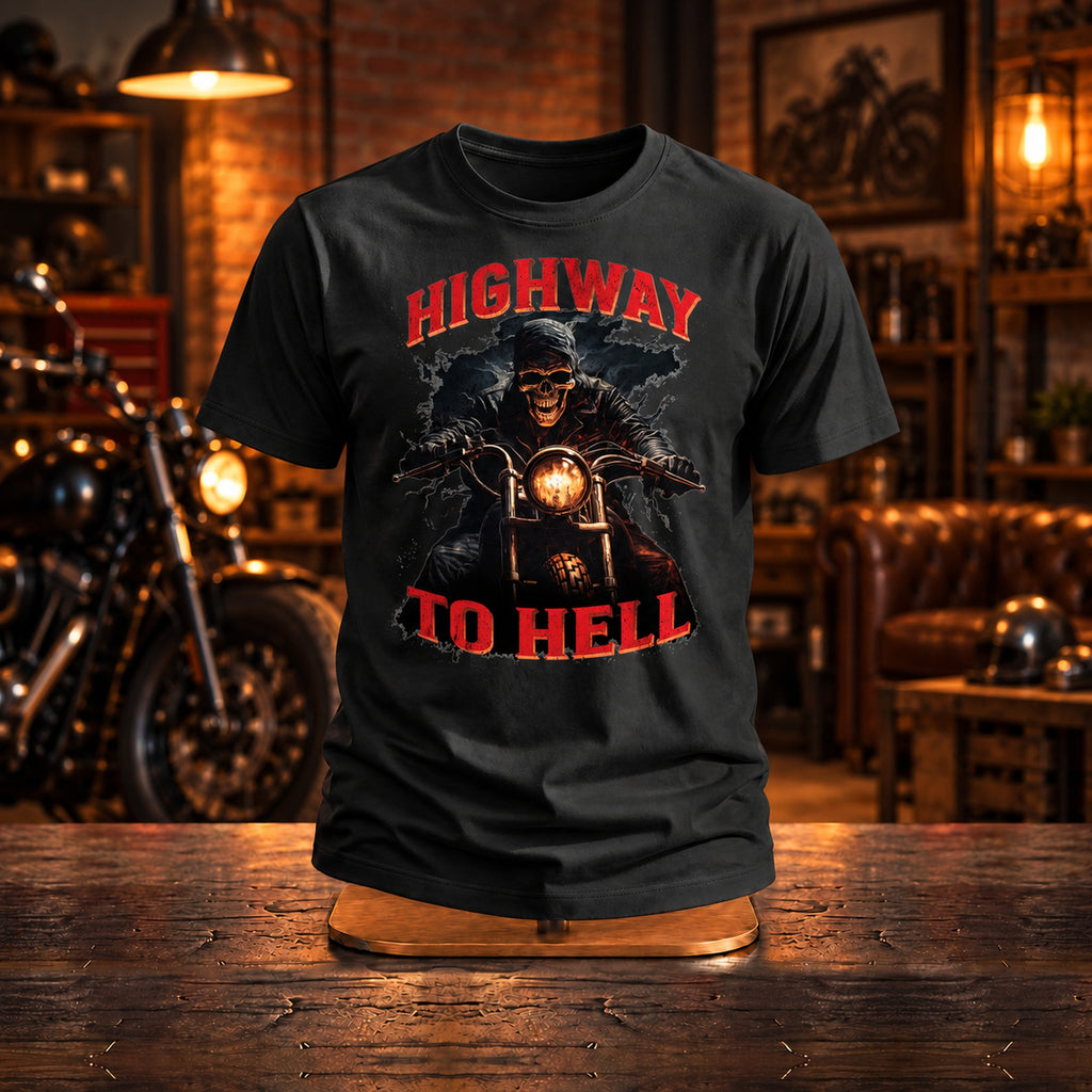 Highway To Hell Dark Red - Koszulka Motocyklowa ze Szkieletem