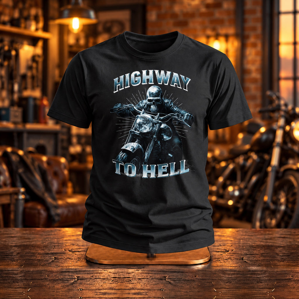 Highway To Hell Gradient Blue - Koszulka Motocyklowa ze Szkieletem