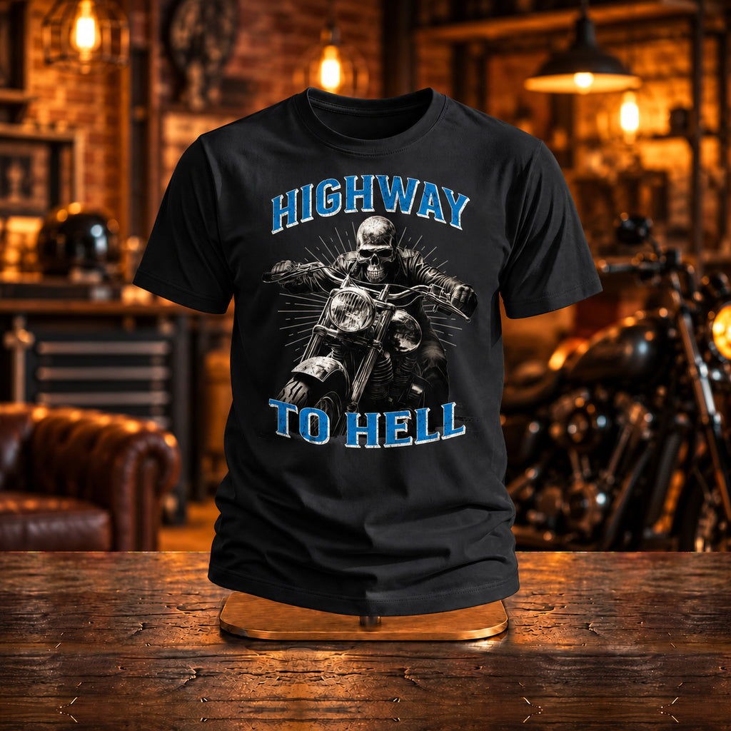 Highway To Hell Grey Blue - Koszulka Motocyklowa ze Szkieletem