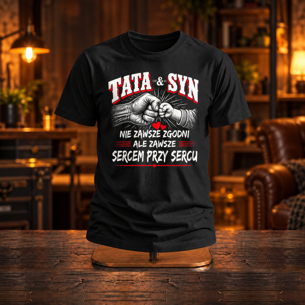 Tata i Syn - Koszulka dla Taty i Syna, Prezent na Dzień Ojca - zdjęcie na podstawce