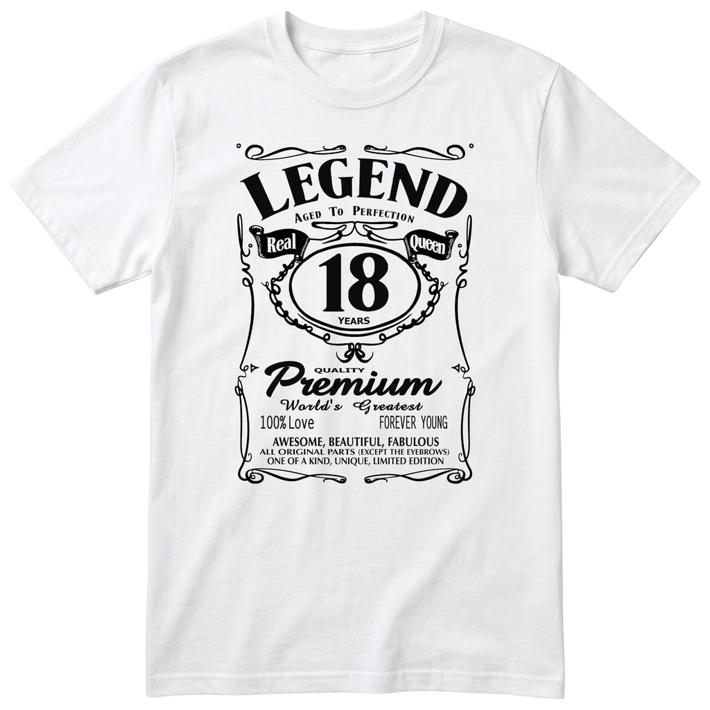 Legend Real Queen 18th birthday t-shirt for women on white Gildan 64000 vintage label