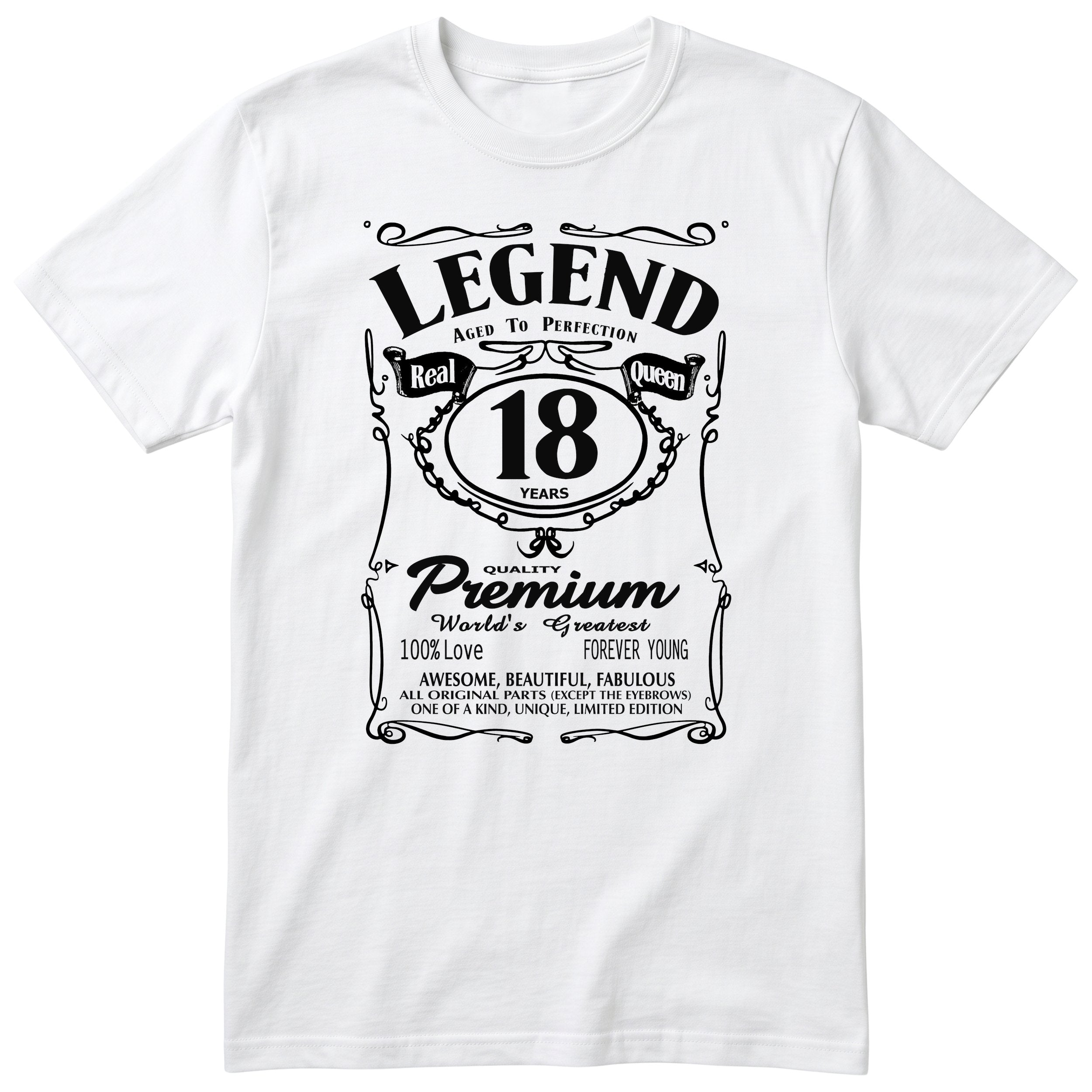 Legend Real Queen 18th birthday t-shirt for women on white Gildan 64000 vintage label