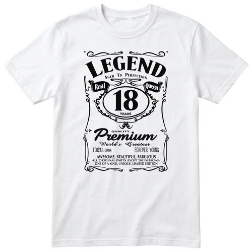Legend Real Queen 18th birthday t-shirt for women on white Gildan 64000 vintage label
