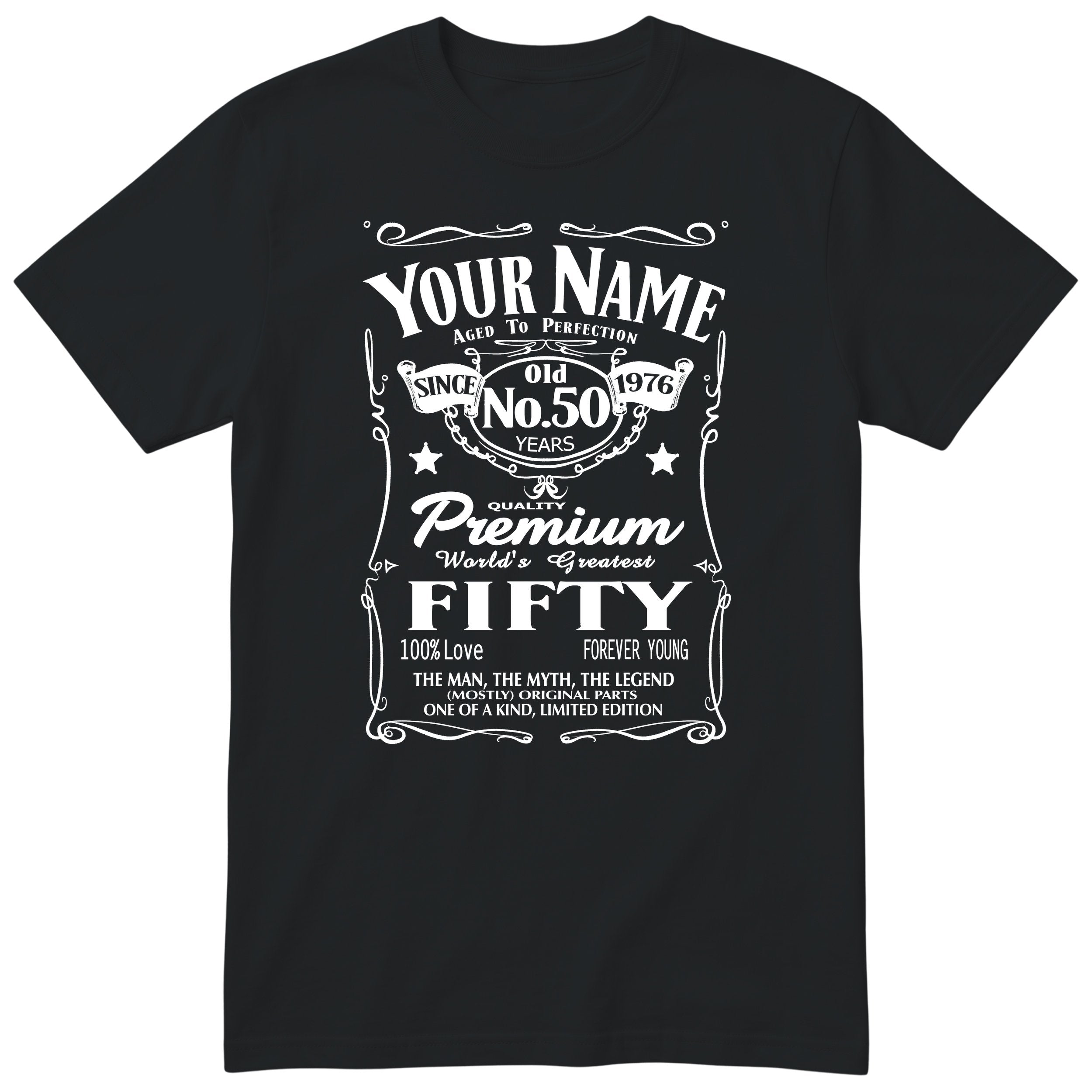 Personalised 50th Birthday T-Shirt - Aged to Perfection Gift for Him