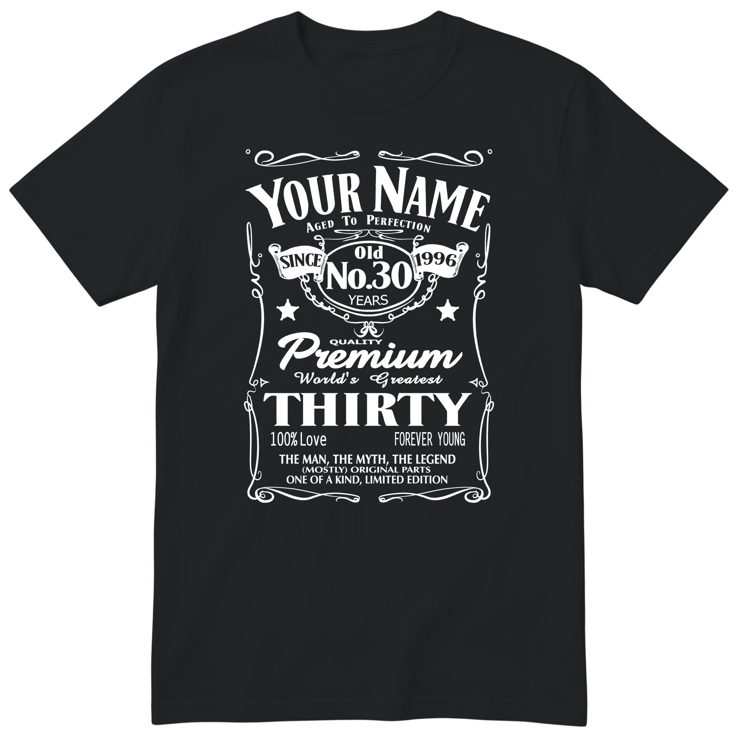 Personalised 30th Birthday T-Shirt - Aged to Perfection Gift for Him