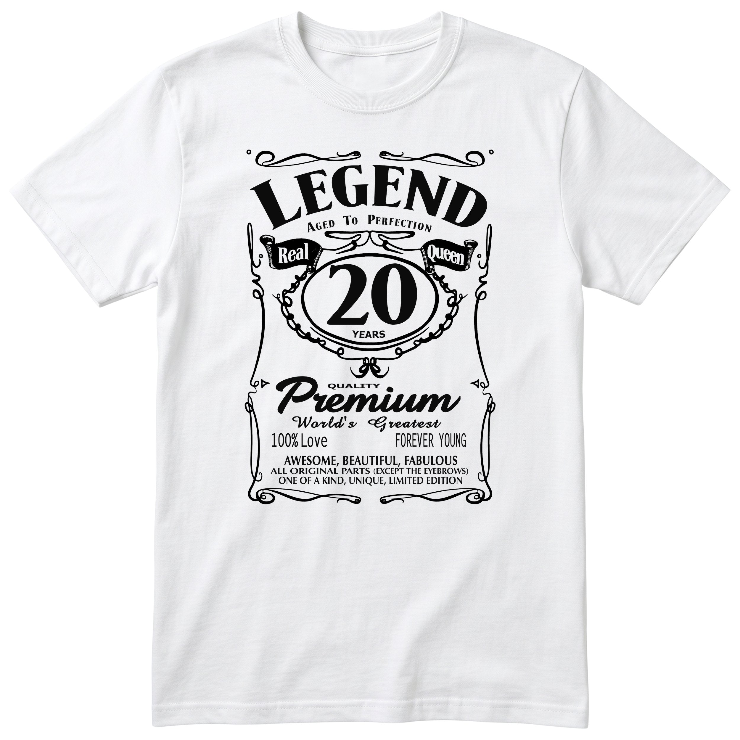 Legend Real Queen 20th birthday t-shirt for women in white - Gildan 64000 vintage label