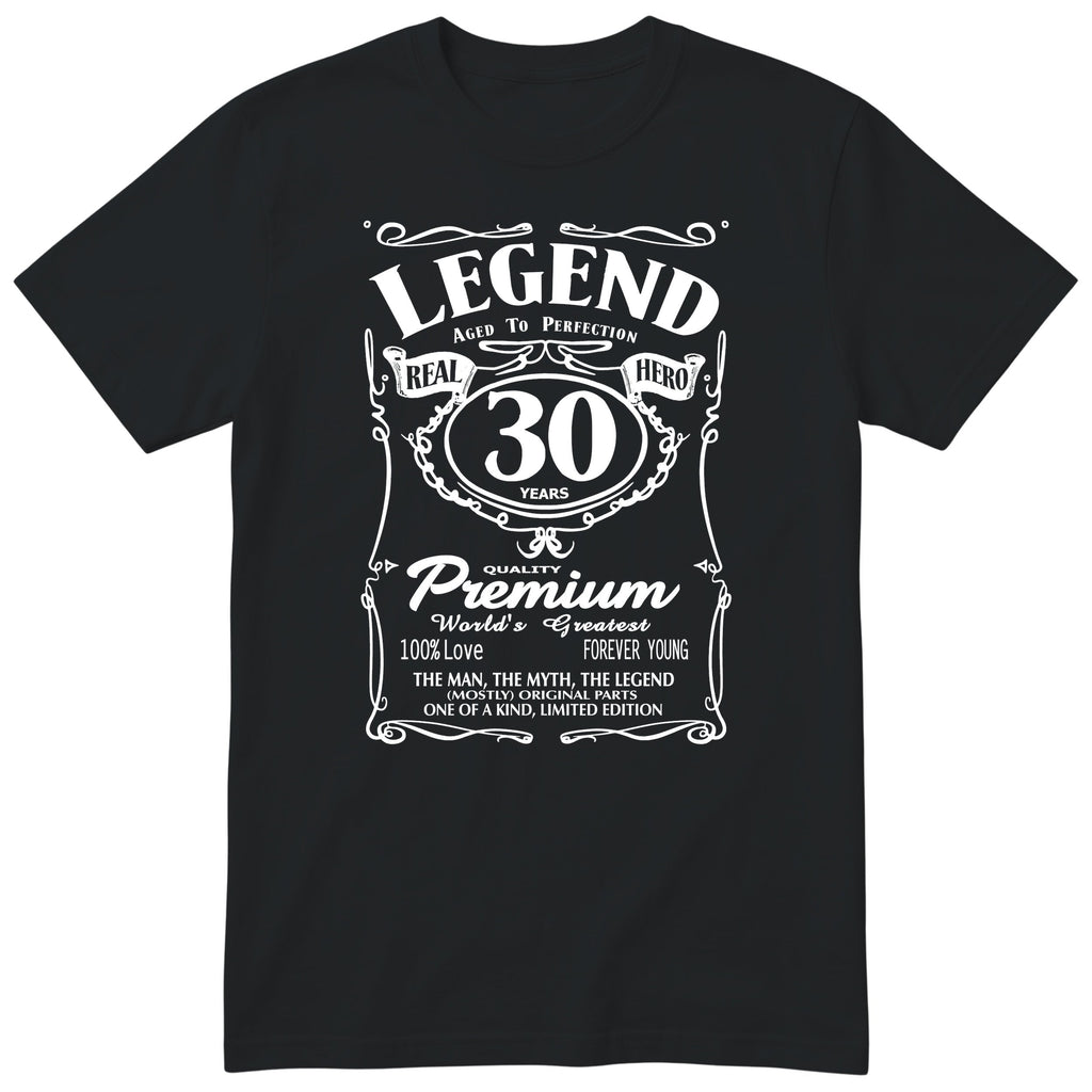 Legend 30th Birthday T-Shirt - Retro Label Gift for Him - Black
