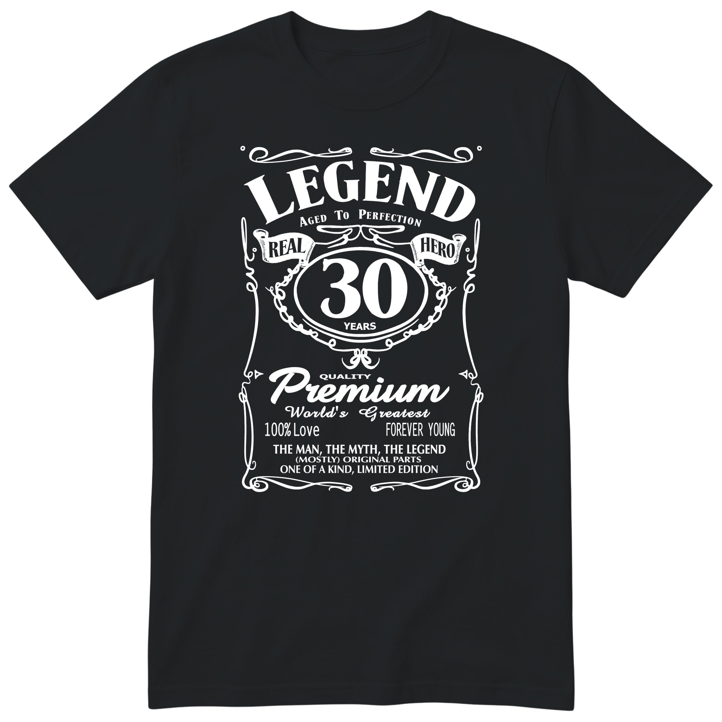 Legend 30th Birthday T-Shirt - Retro Label Gift for Him - Black