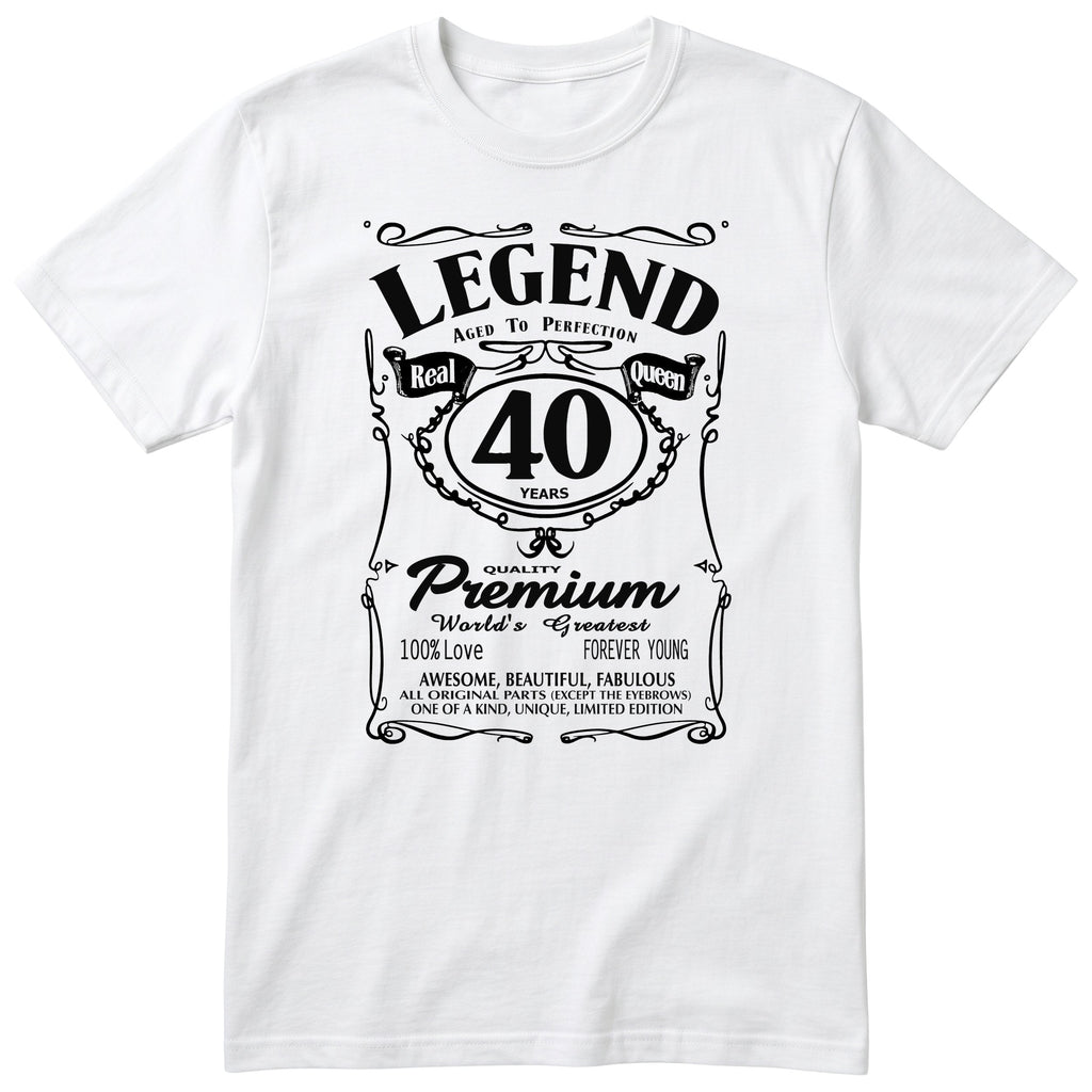 Legend Real Queen 40th birthday t-shirt for women in white - Gildan 64000 vintage label