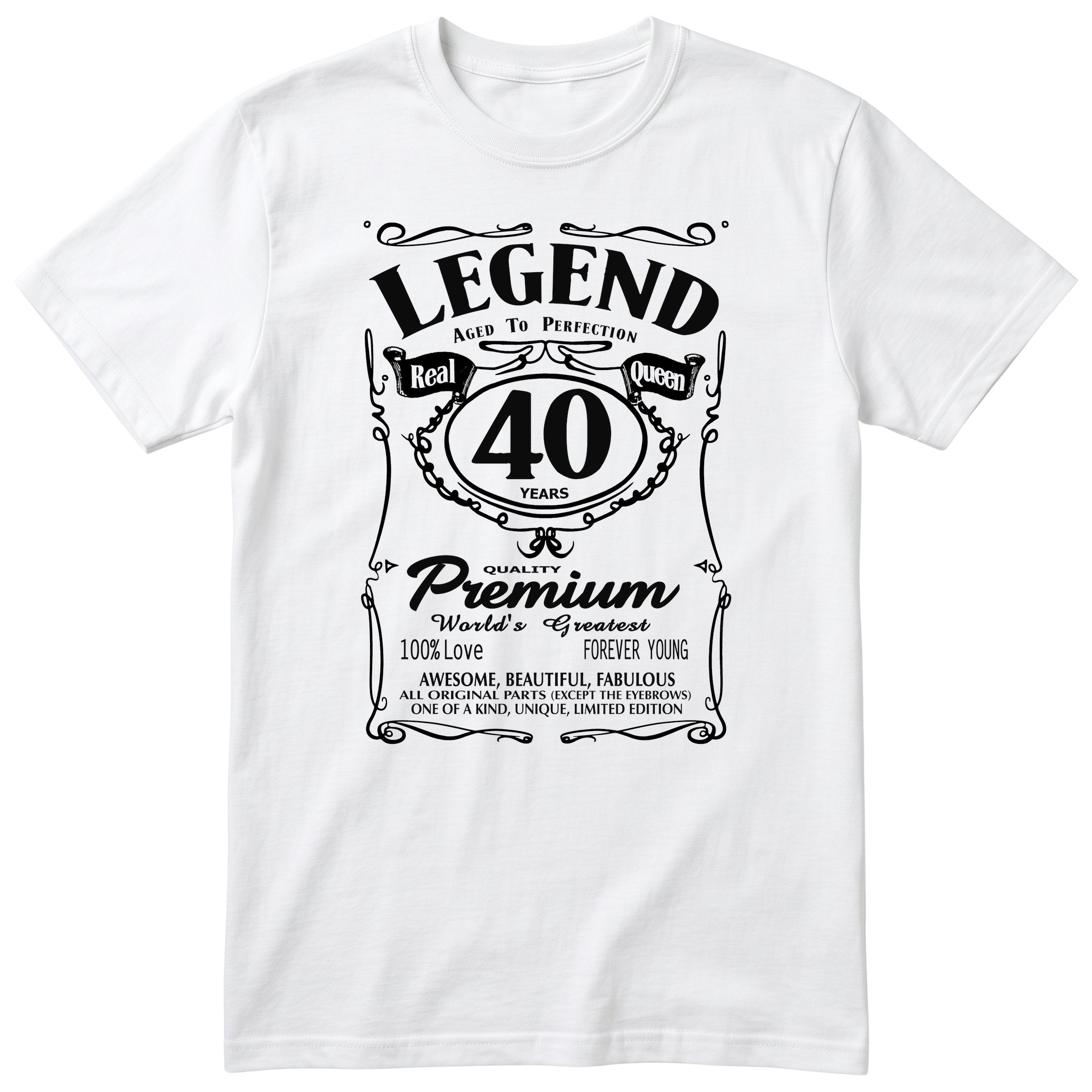 Legend Real Queen 40th birthday t-shirt for women in white - Gildan 64000 vintage label