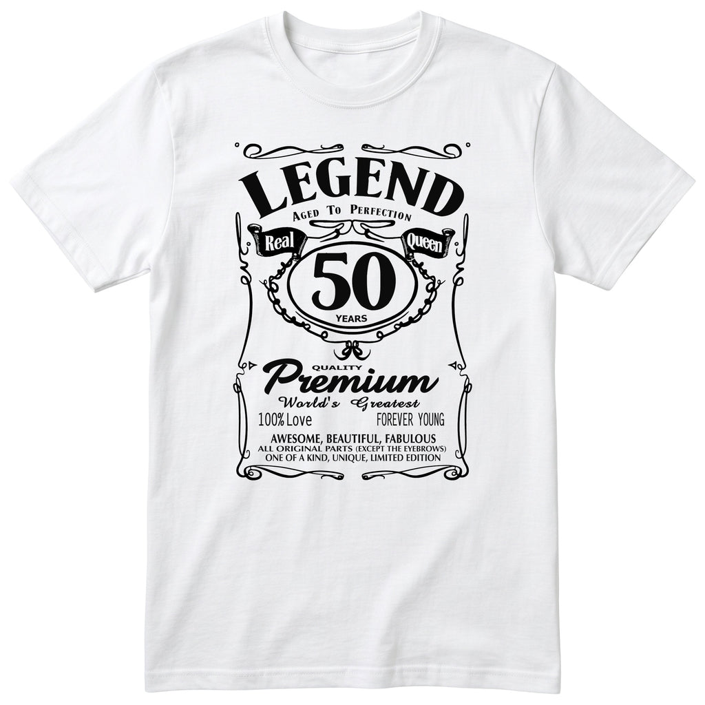 Legend Real Queen 50th birthday t-shirt for women in white - Gildan 64000 vintage label