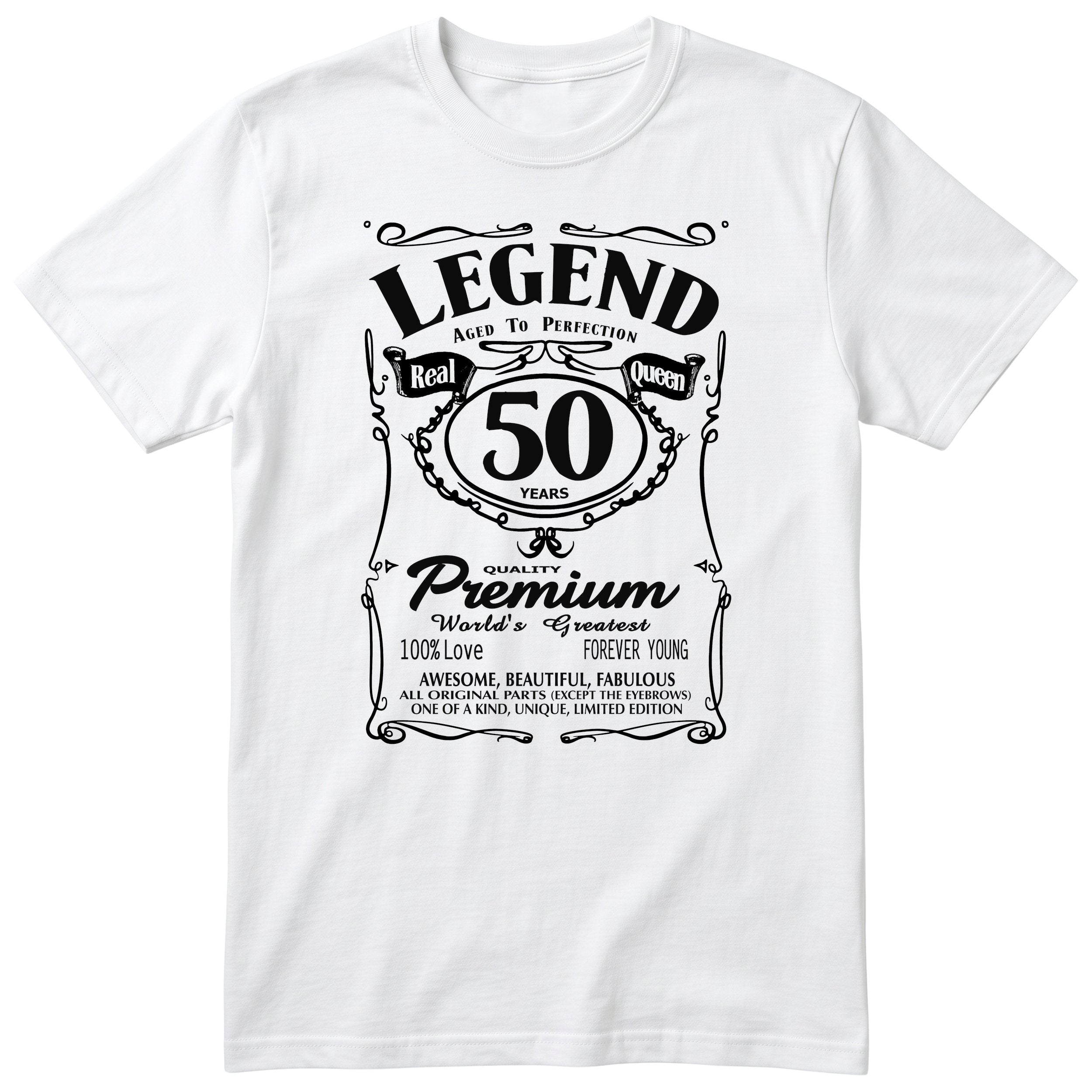 Legend Real Queen 50th birthday t-shirt for women in white - Gildan 64000 vintage label