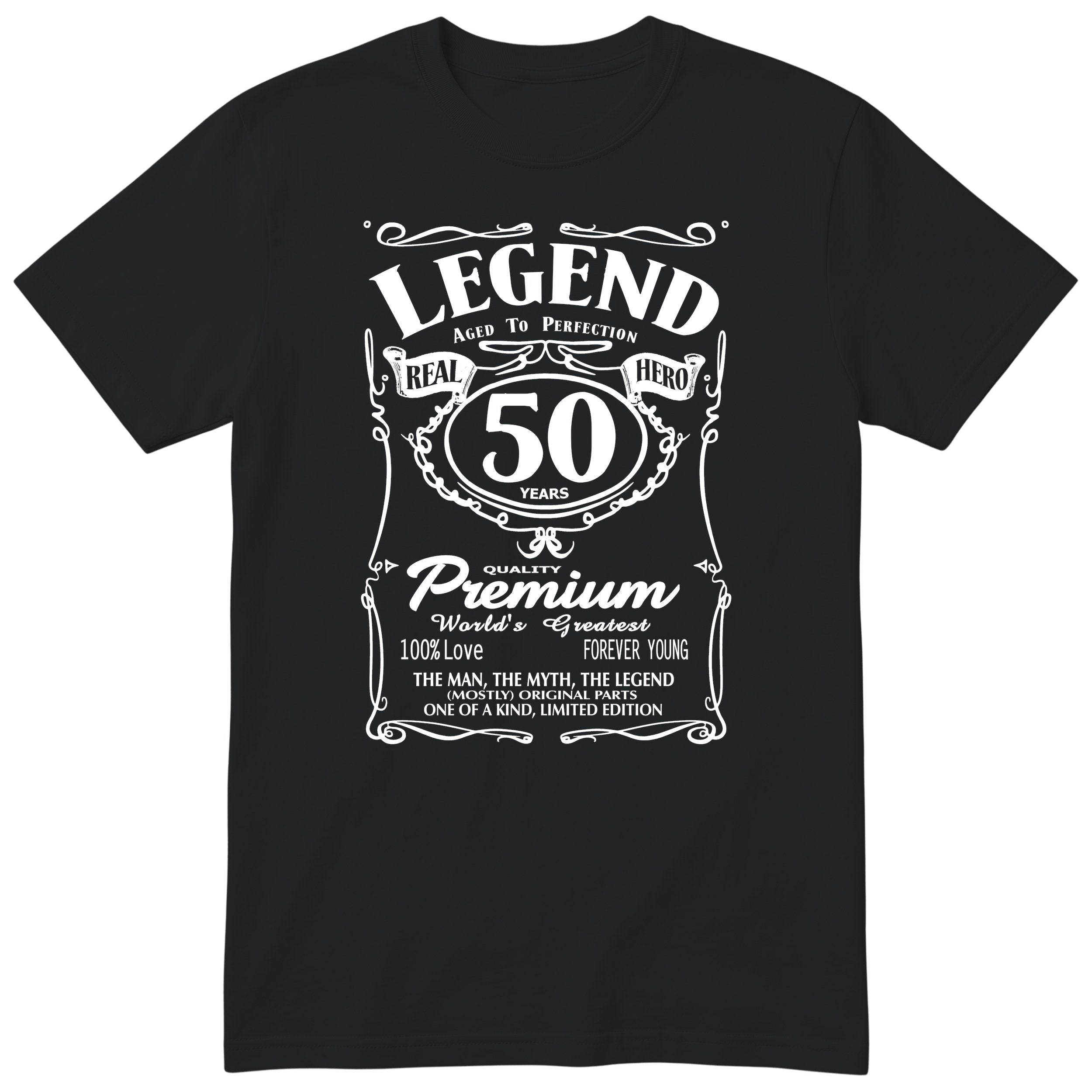 Legend 50th Birthday T-Shirt - Retro Label Gift for Him - Black