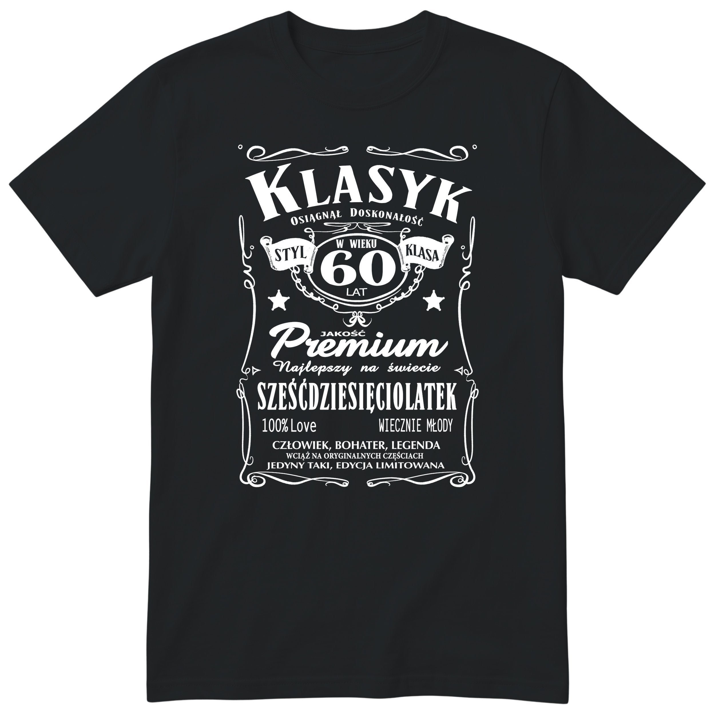 Śmieszna polska koszulka urodzinowa na 60 lat dla mężczyzny - vintage label design Klasyk Człowiek Bohater Legenda