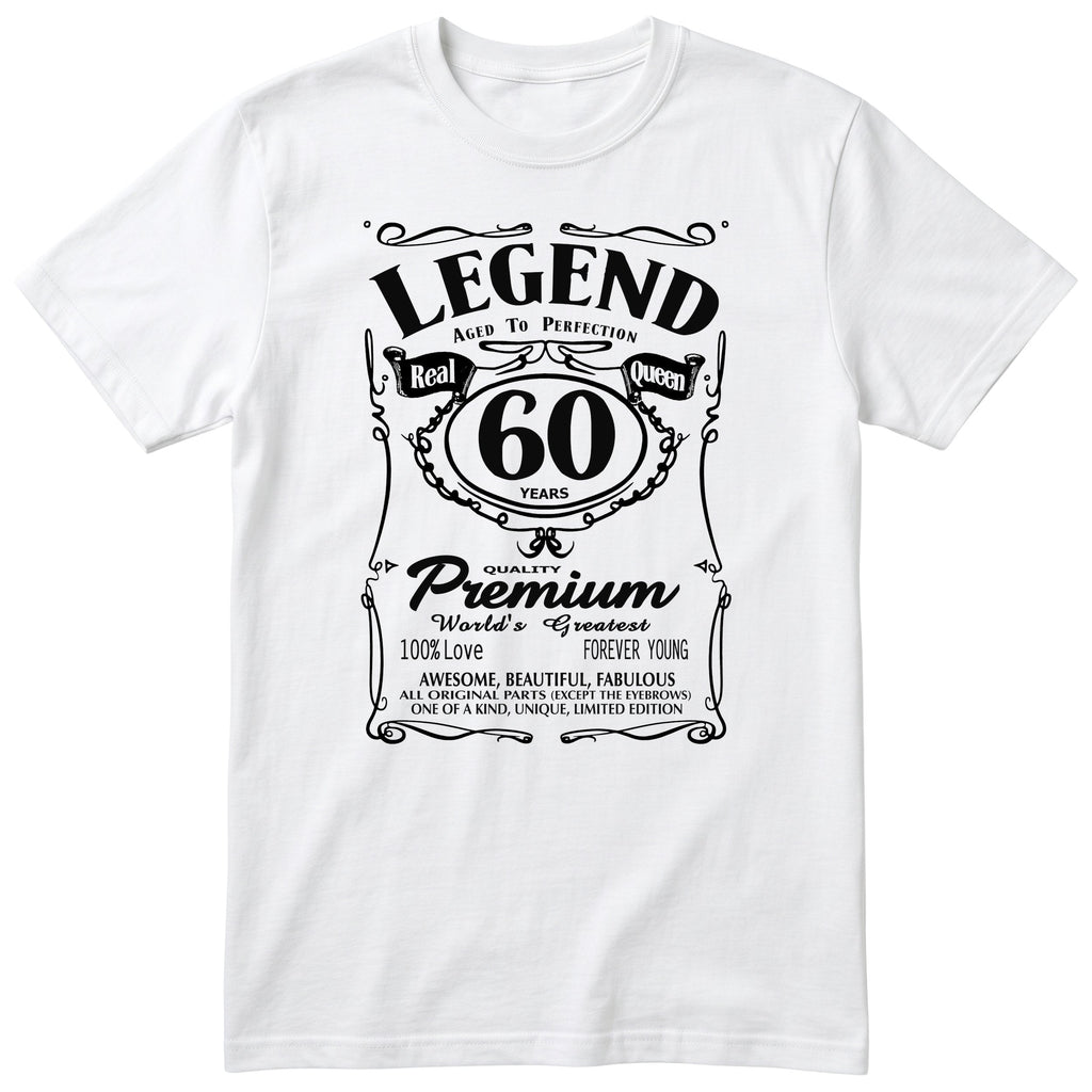 Legend Real Queen 60th birthday t-shirt for women in white - Gildan 64000 vintage label