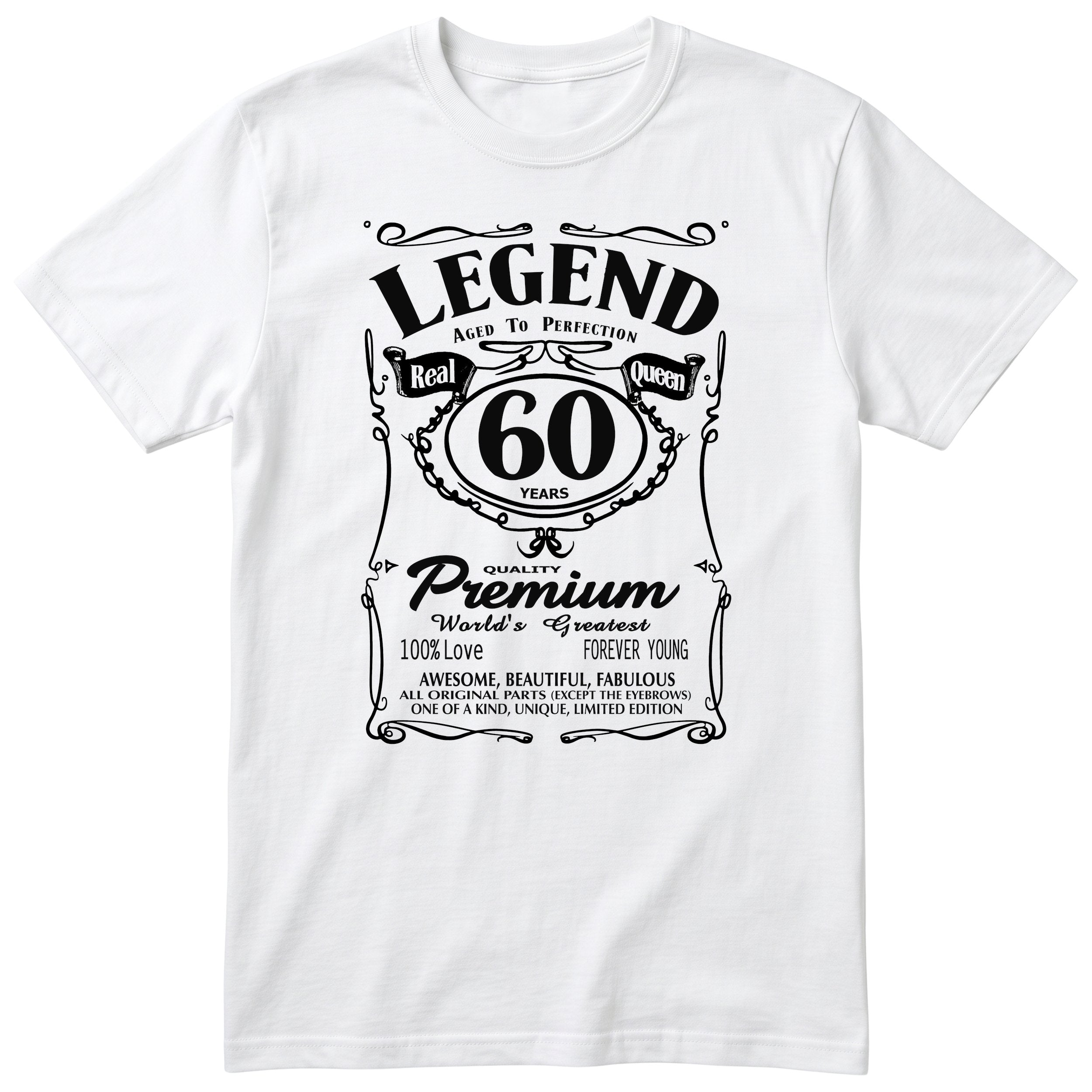 Legend Real Queen 60th birthday t-shirt for women in white - Gildan 64000 vintage label