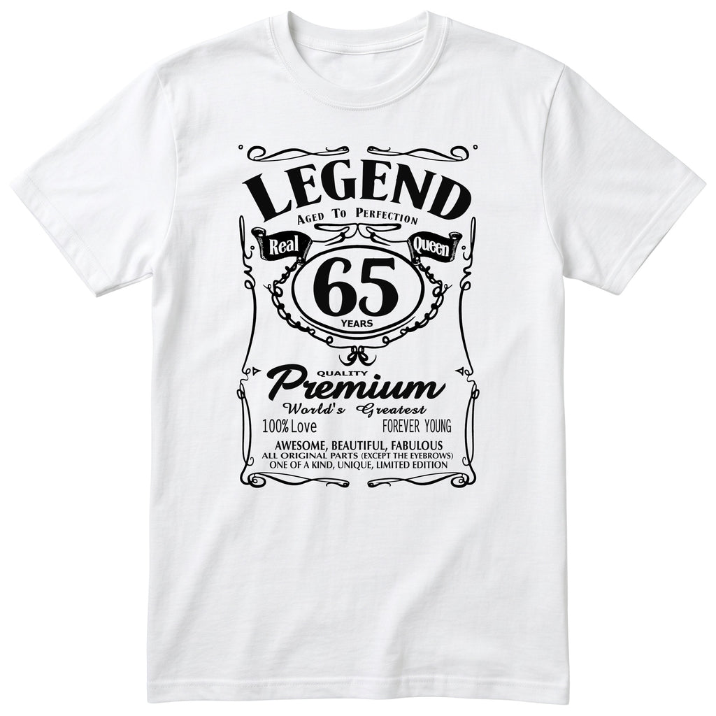 Legend Real Queen 65th birthday t-shirt for women in white - Gildan 64000 vintage label