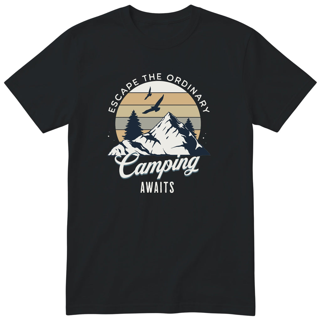 Black Camping Awaits t-shirt - camping gift, unisex, English print
