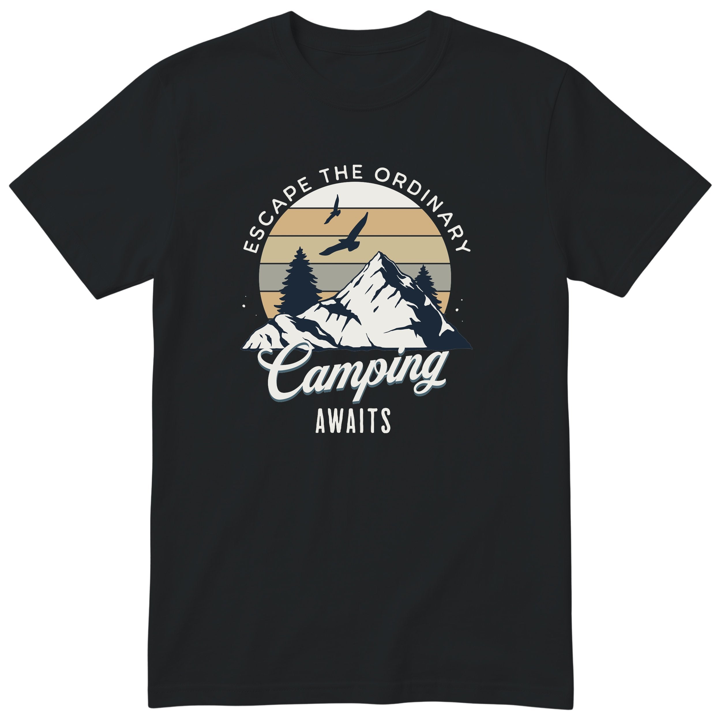 Black Camping Awaits t-shirt - camping gift, unisex, English print