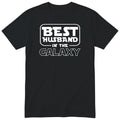 Black Best Husband In The Galaxy t-shirt with bold space-age lettering - funny gift for husband from wife, English print