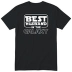 Black Best Husband In The Galaxy t-shirt with bold space-age lettering - funny gift for husband from wife, English print