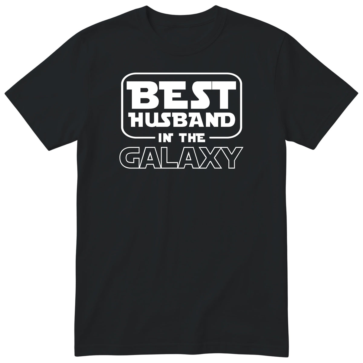 Black Best Husband In The Galaxy t-shirt with bold space-age lettering - funny gift for husband from wife, English print