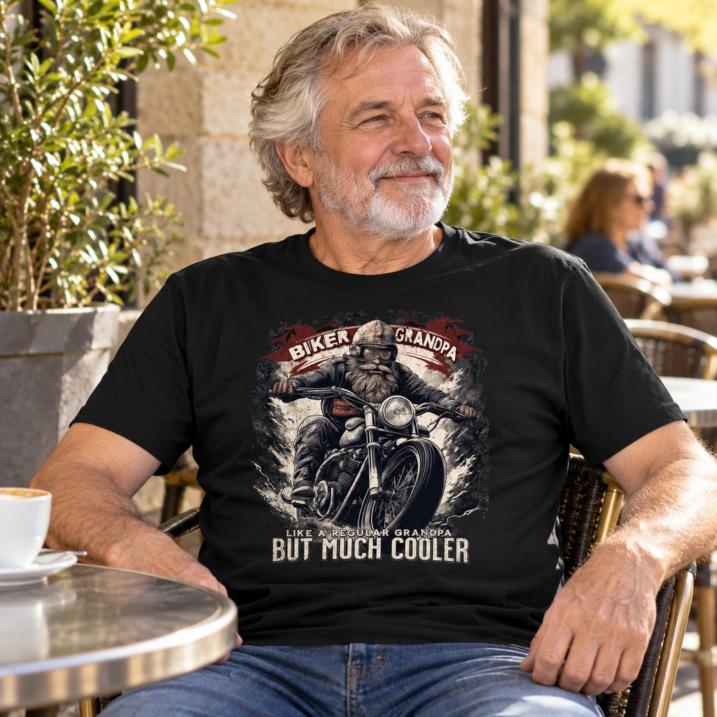 Biker Grandpa - Czarna Koszulka na Prezent dla Dziadka