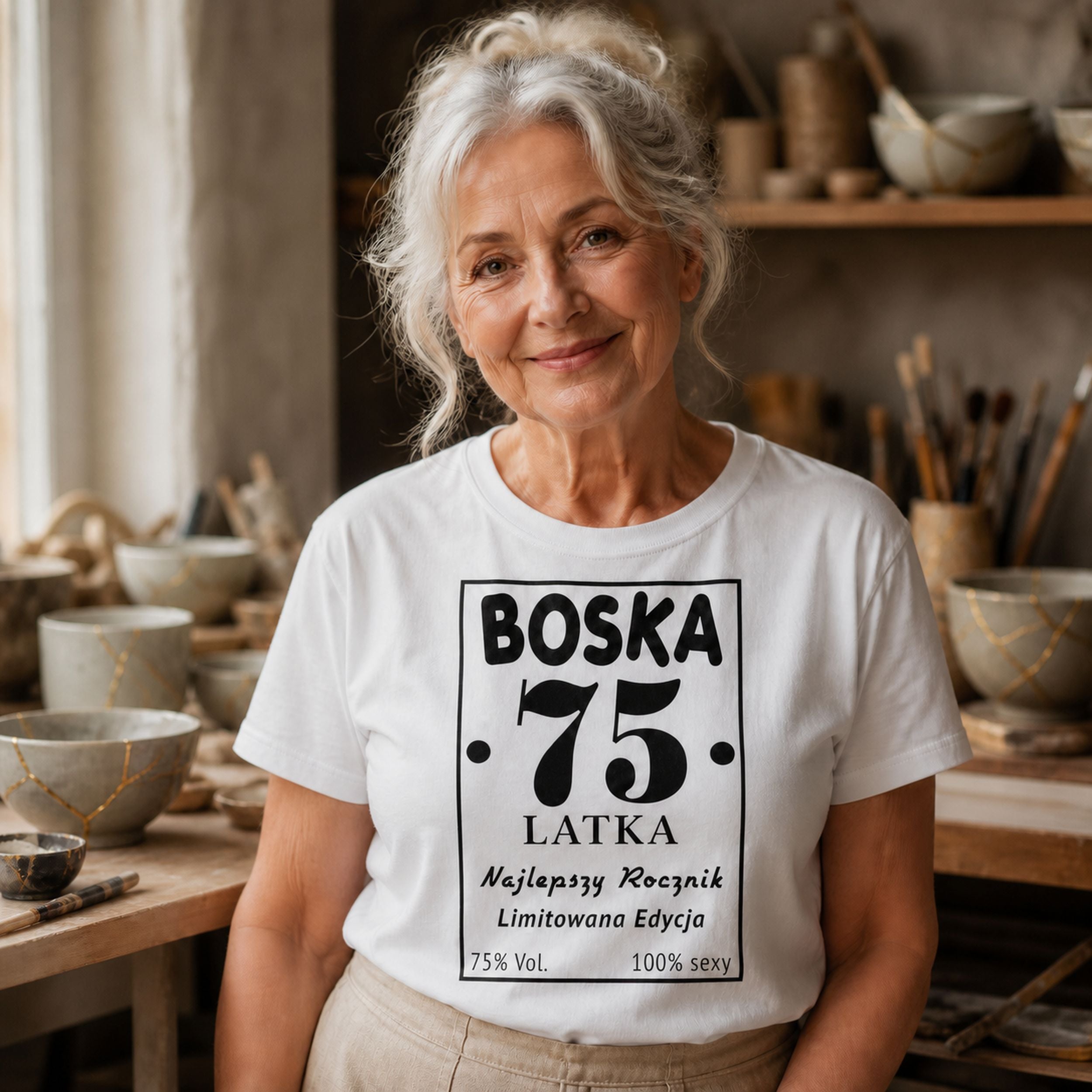 BOSKA 75 LATKA - Koszulka na 75 Urodziny dla Niej, Prezent