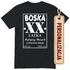 Czarna koszulka „BOSKA LATKA” - podgląd personalizacji, wiek wpisujesz przy zamówieniu
