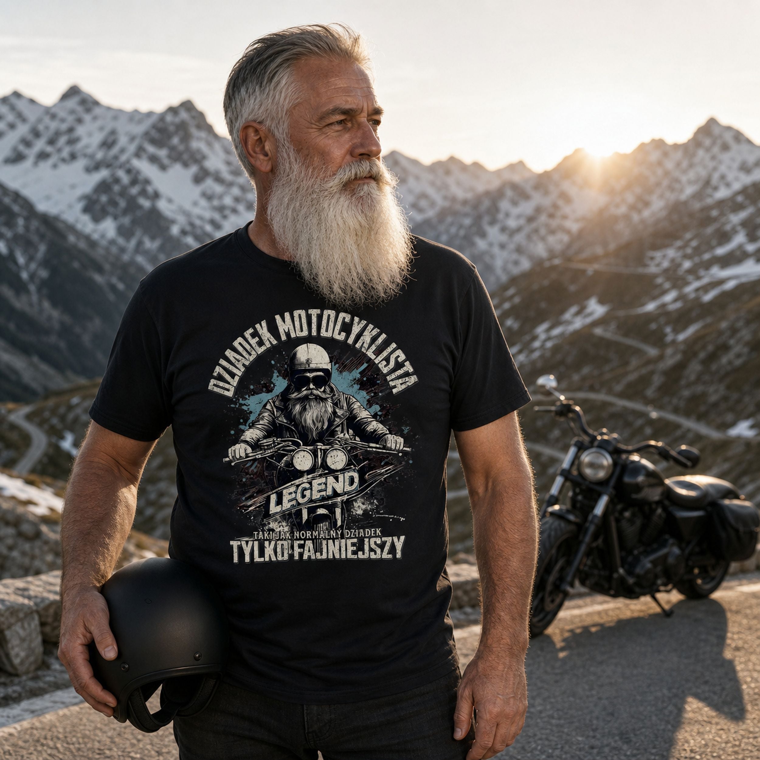 Dziadek Motocyklista Niebieski - Koszulka na Dzień Dziadka