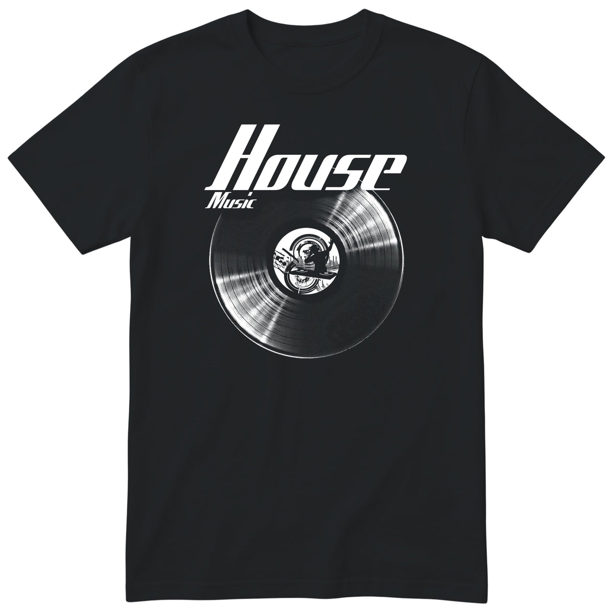 Black House Music Vinyl Records t-shirt - vinyl record print, gift for DJs and house music fans, GitGraf