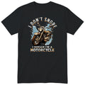 Black I Don't Snore I Dream I'm a Motorcycle motorcycle t-shirt - rusty vintage motorcycle on a blue paint splash with drips, gift for a biker