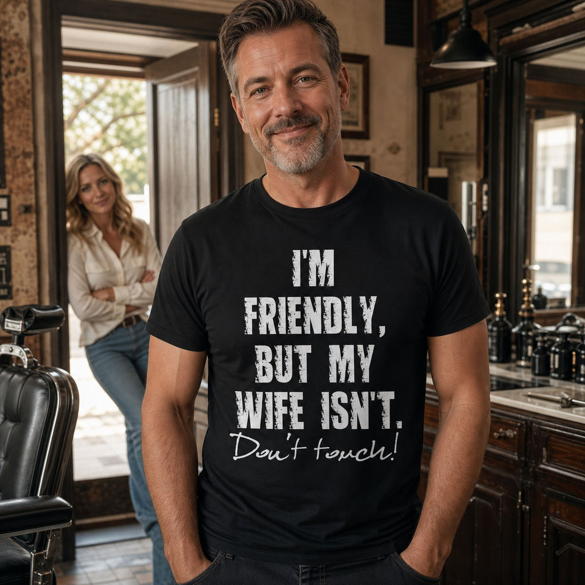 Koszulka dla Męża - I'm Friendly But My Wife Isn't | Od Żony