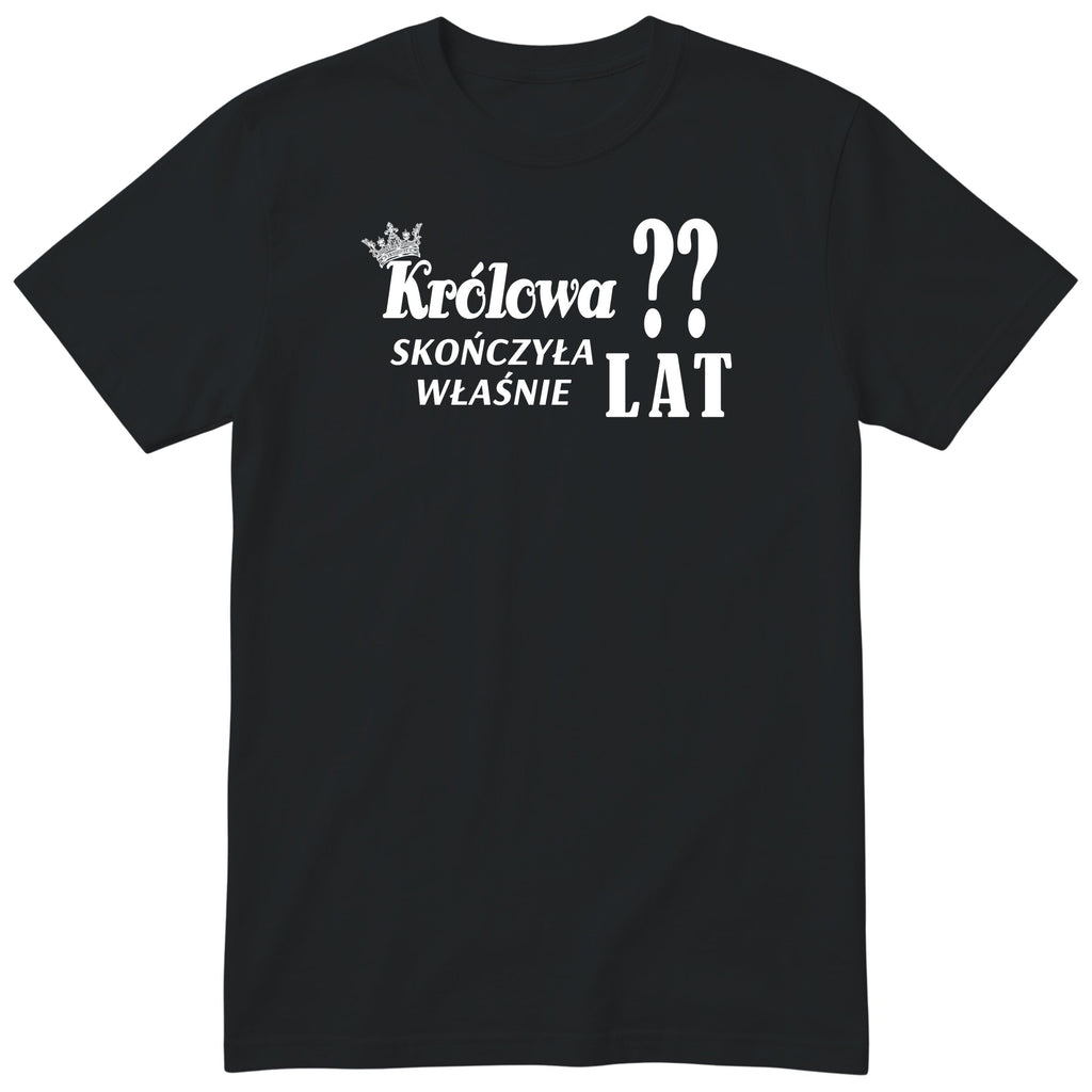 Czarna koszulka „Królowa” z koroną - polski nadruk urodzinowy, personalizowany prezent dla córki