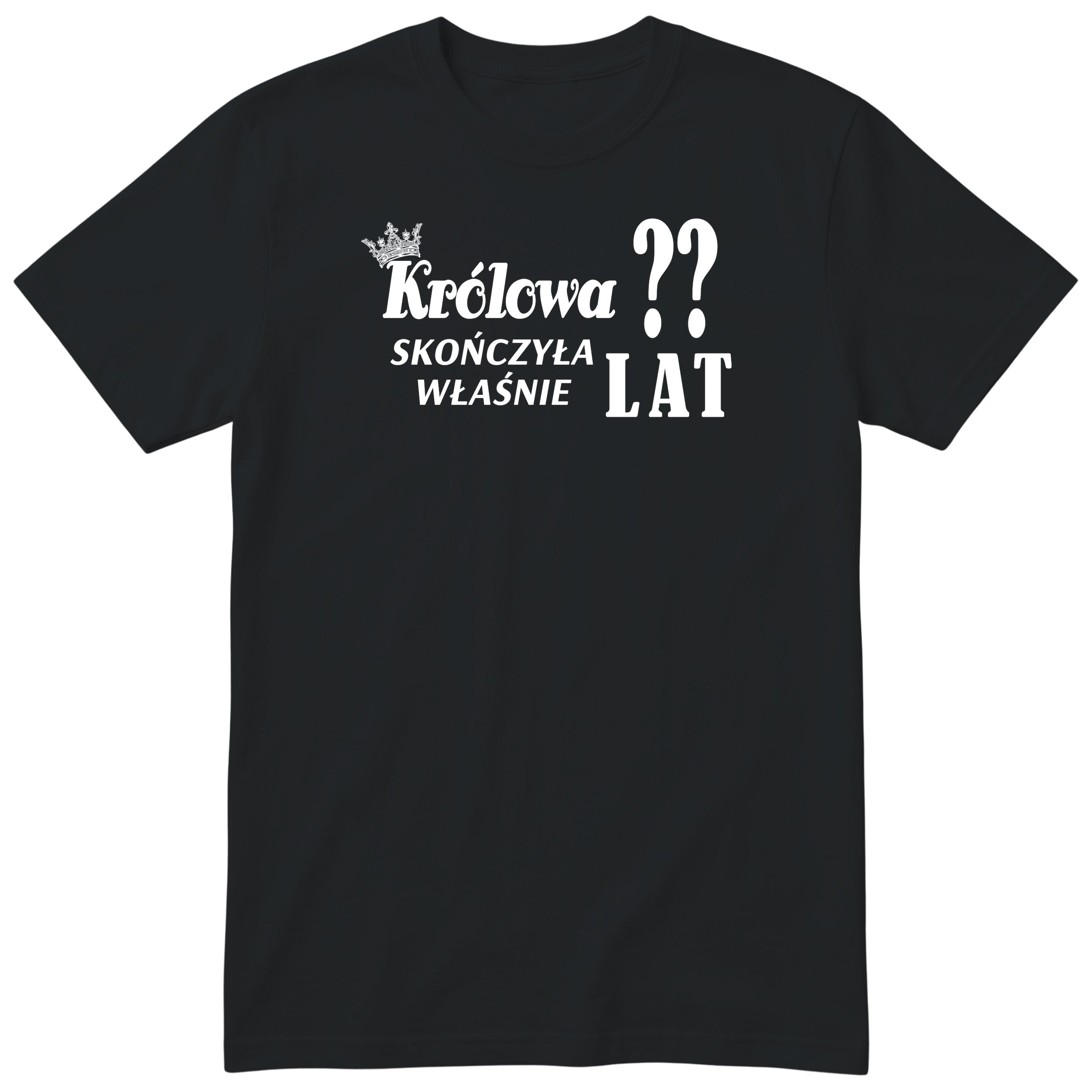Czarna koszulka „Królowa” z koroną - polski nadruk urodzinowy, personalizowany prezent dla córki