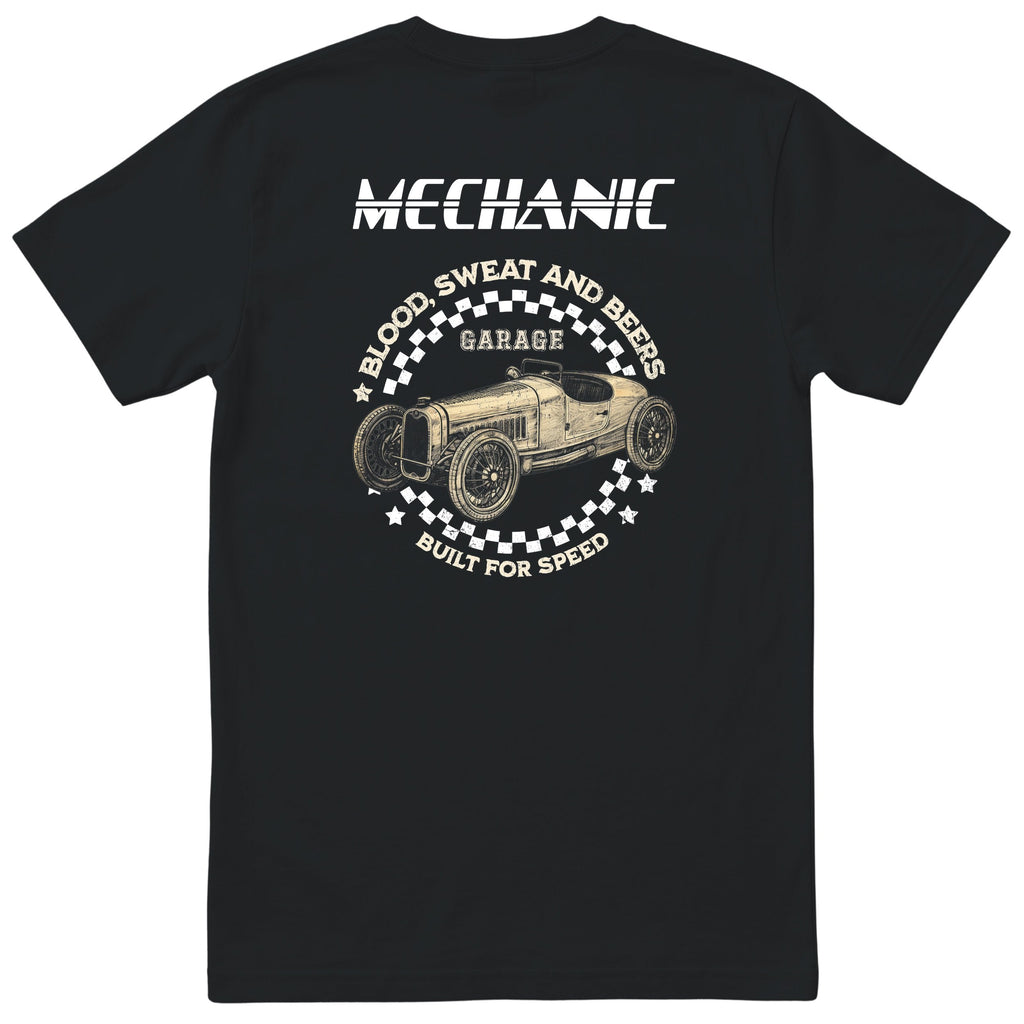 Mechanic Blood Sweat and Beers Garage tee black back