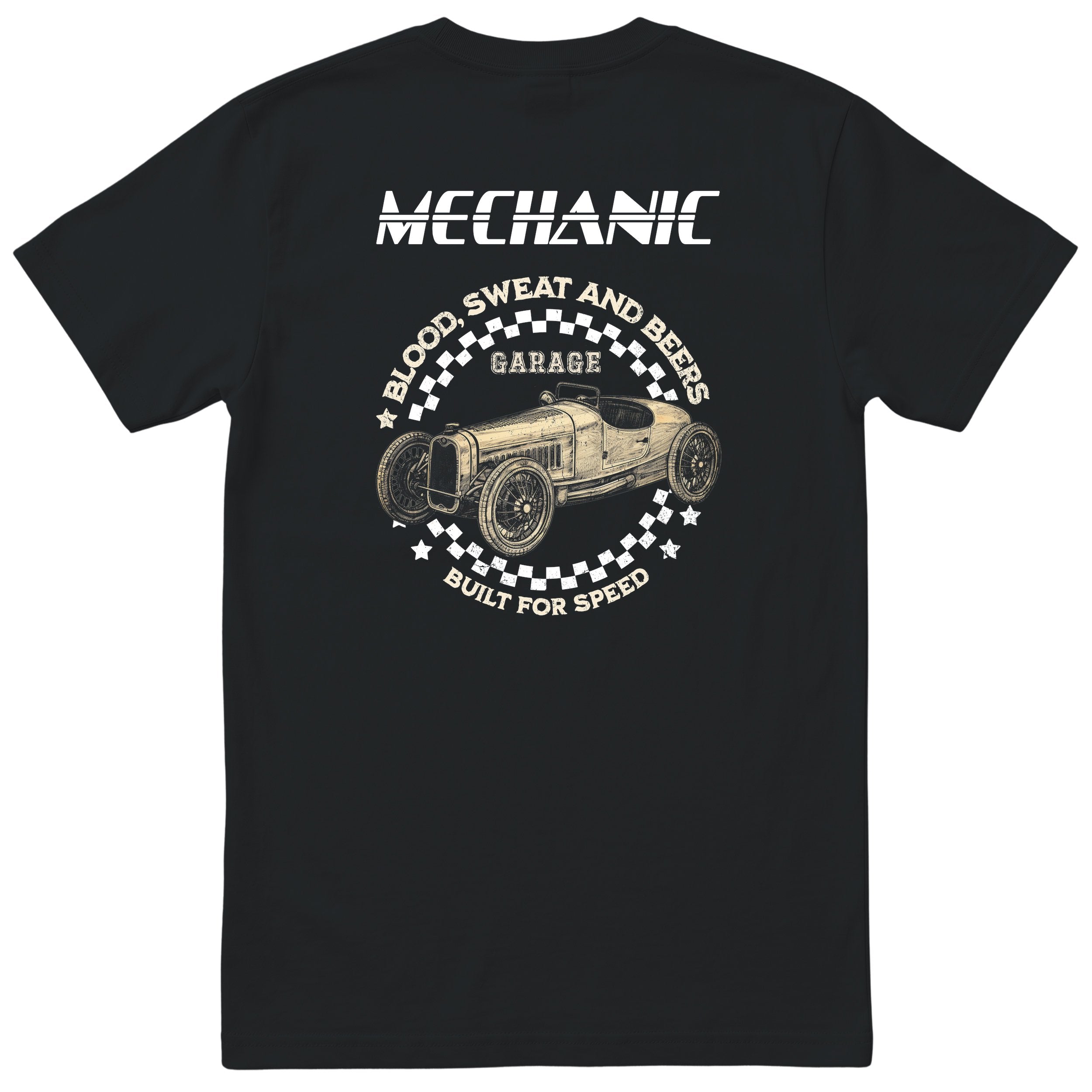 Mechanic Blood Sweat and Beers Garage tee black back