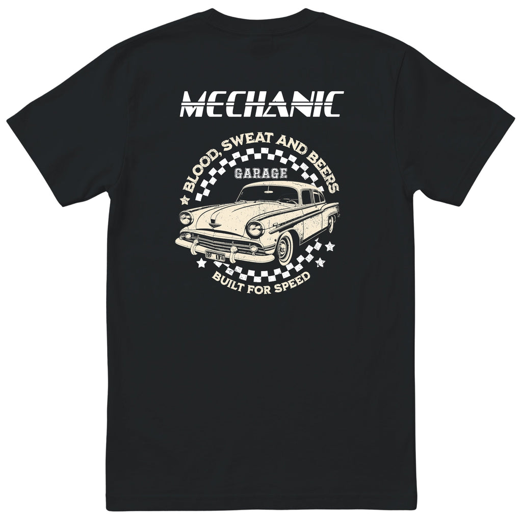 Mechanic Built for Speed garage tee black back