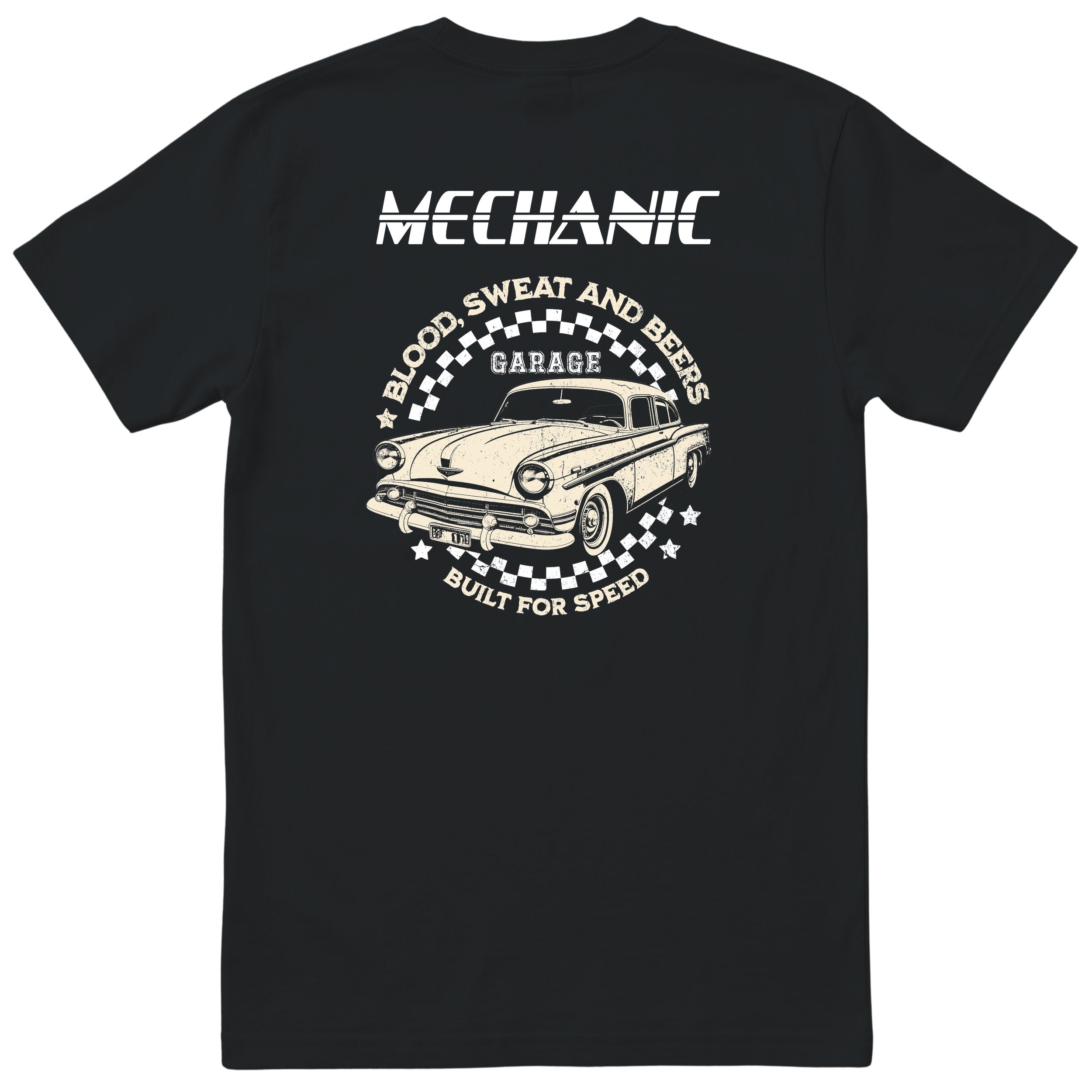Mechanic Built for Speed garage tee black back