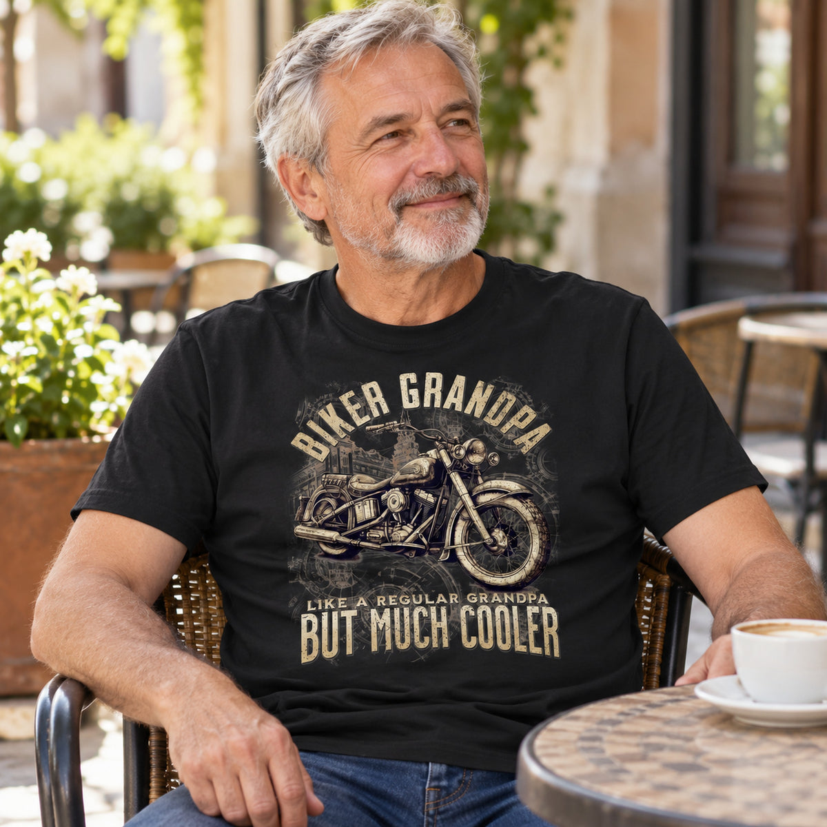 Biker Grandpa Vintage - Koszulka z Motorem na Prezent dla Dziadka